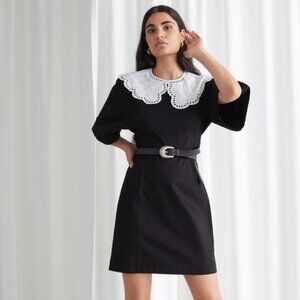& Other Stories Voluminous Sleeve Crochet Collar Mini Dress - NWT